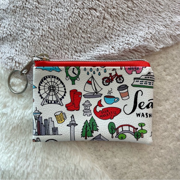 Jakari Mini Zipper Pouch/Coin Purse with Key Ring-Seattle/Washington/Favorites - Picture 1 of 4